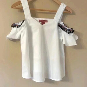 Saks Fifth Avenue off shoulder top with cute Pom Pom detail
